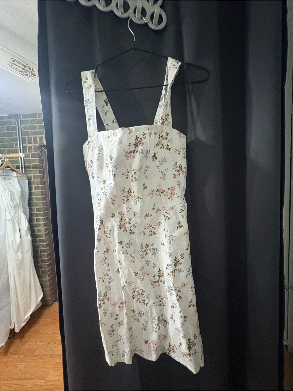Reformation Cream Floral Square-Neck Mini Dress